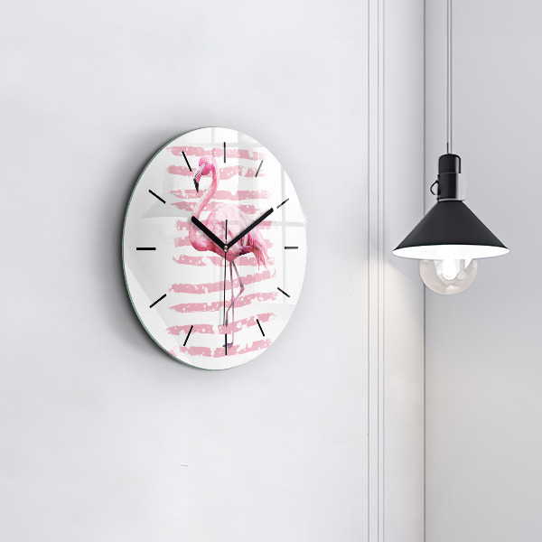 Orologio rotondo in vetro Grafica fenicottero