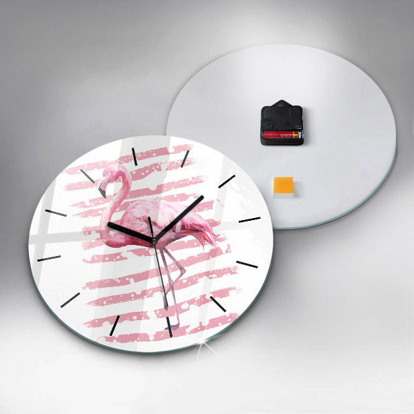 Orologio rotondo in vetro Grafica fenicottero