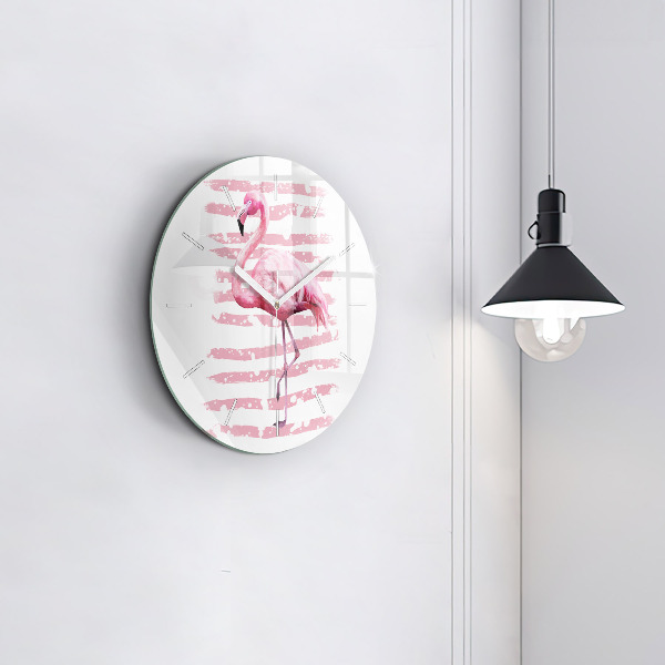 Orologio rotondo in vetro Grafica fenicottero