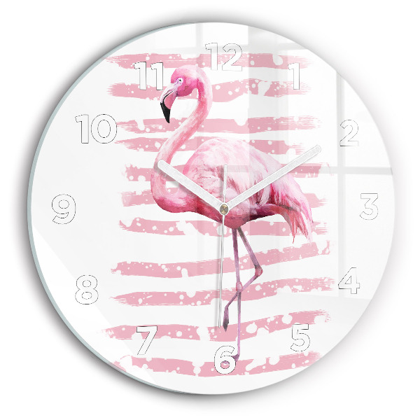 Orologio rotondo in vetro Grafica fenicottero