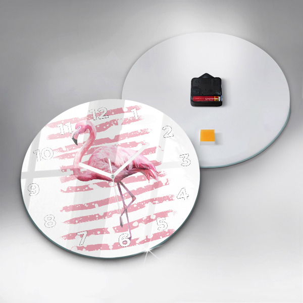 Orologio rotondo in vetro Grafica fenicottero
