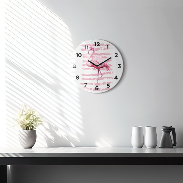 Orologio rotondo in vetro Grafica fenicottero