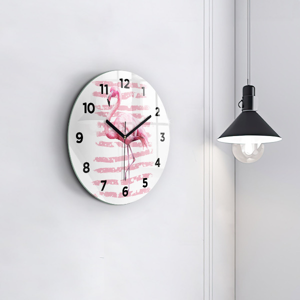 Orologio rotondo in vetro Grafica fenicottero