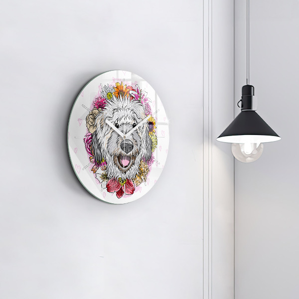 Orologio rotondo in vetro Cane felice tra i fiori