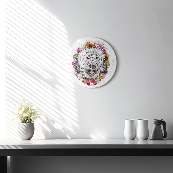 Orologio rotondo in vetro Cane felice tra i fiori