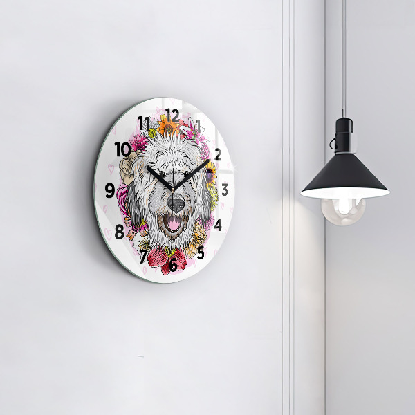 Orologio rotondo in vetro Cane felice tra i fiori