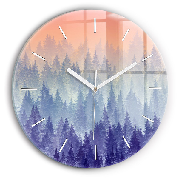 Orologio rotondo in vetro Foresta nella nebbia