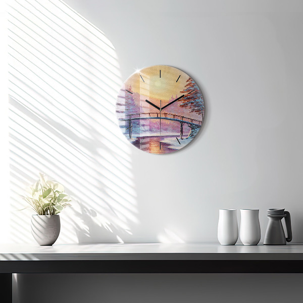 Orologio rotondo in vetro Albero di Natale e ponte