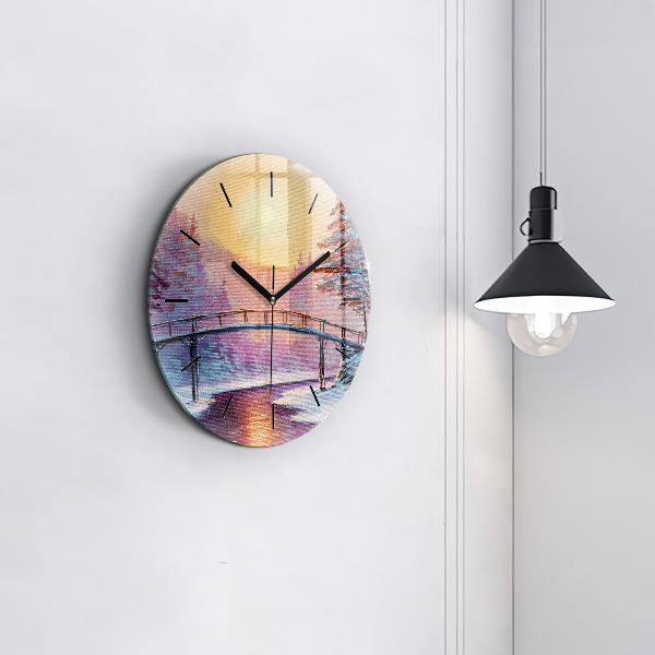 Orologio rotondo in vetro Albero di Natale e ponte