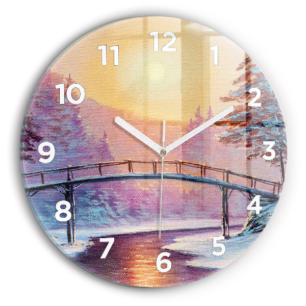 Orologio rotondo in vetro Albero di Natale e ponte