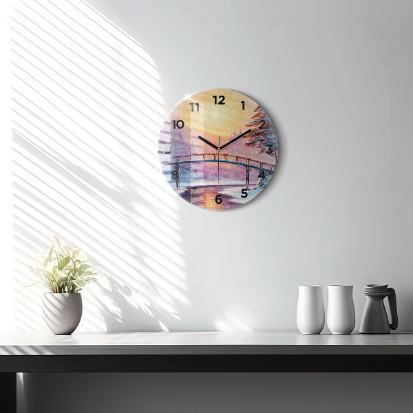 Orologio rotondo in vetro Albero di Natale e ponte