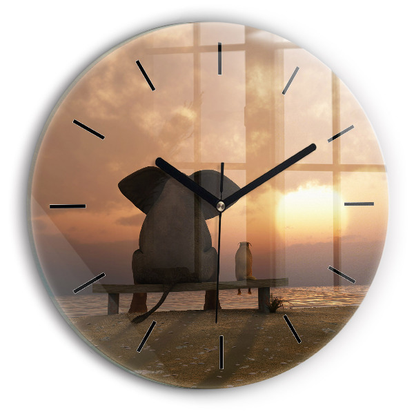 Orologio rotondo Animali e tramonto