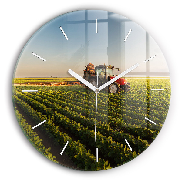 Orologio rotondo in vetro Trattore in un campo agricolo