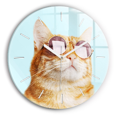 Orologio rotondo Gatto divertente con gli occhiali