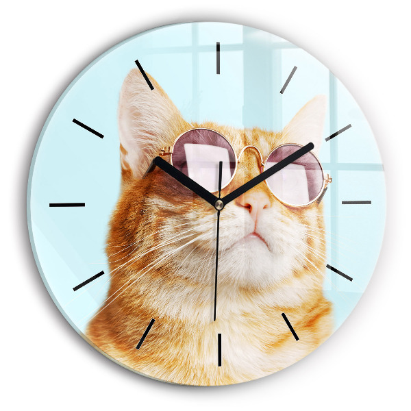Orologio rotondo Gatto divertente con gli occhiali