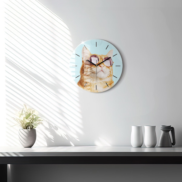 Orologio rotondo Gatto divertente con gli occhiali