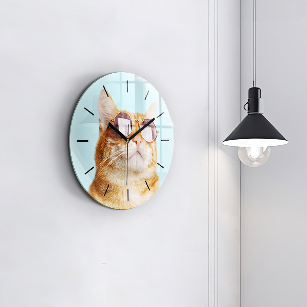 Orologio rotondo Gatto divertente con gli occhiali