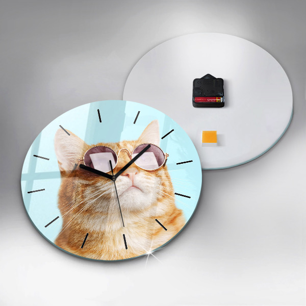 Orologio rotondo Gatto divertente con gli occhiali