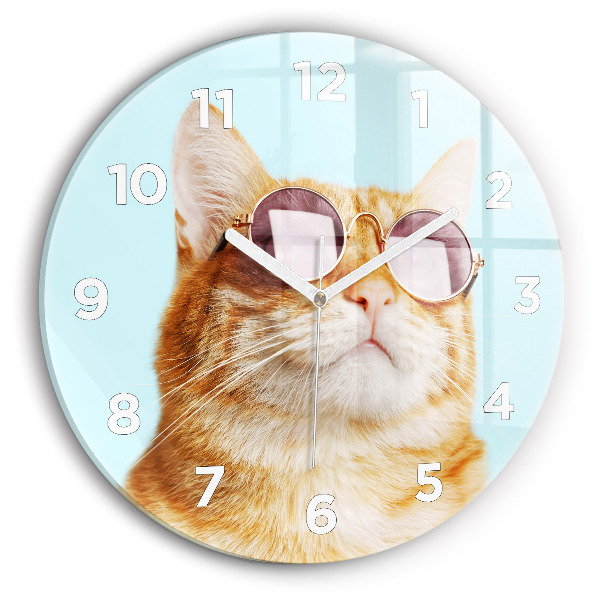 Orologio rotondo Gatto divertente con gli occhiali