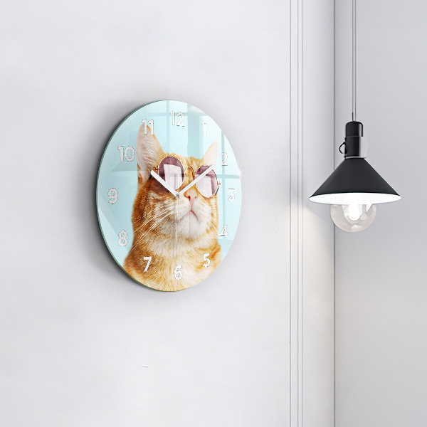 Orologio rotondo Gatto divertente con gli occhiali