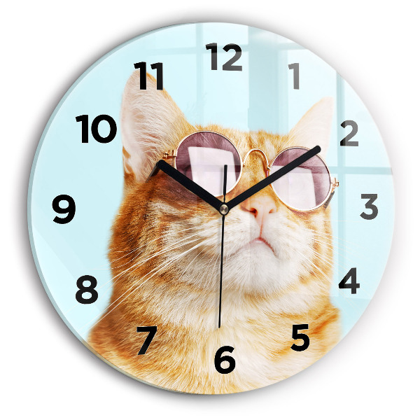 Orologio rotondo Gatto divertente con gli occhiali