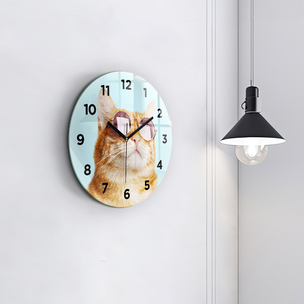 Orologio rotondo Gatto divertente con gli occhiali