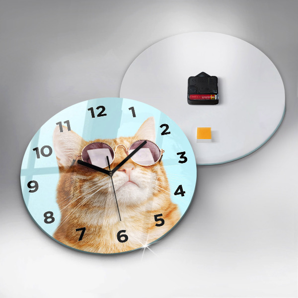 Orologio rotondo Gatto divertente con gli occhiali