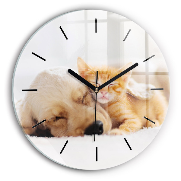 Orologio rotondo Gatto e cane addormentati