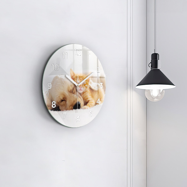 Orologio rotondo Gatto e cane addormentati