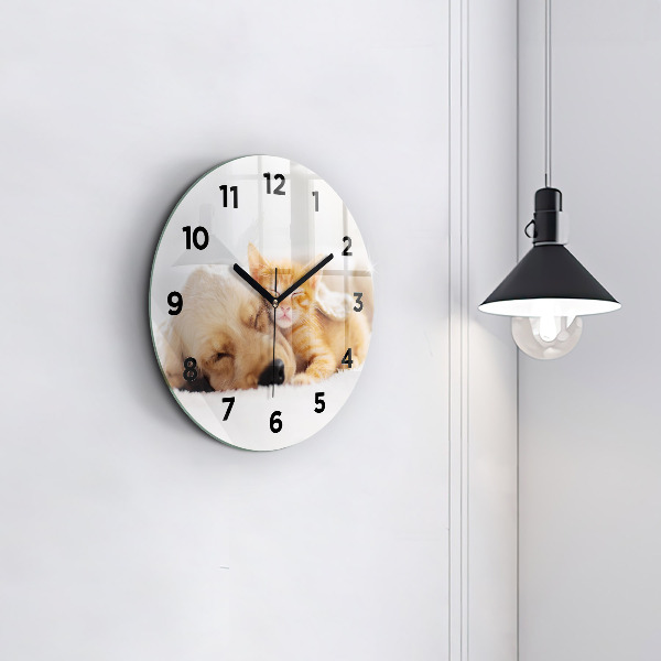 Orologio rotondo Gatto e cane addormentati