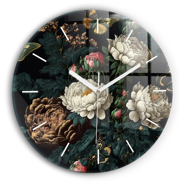 Orologio rotondo in vetro Fiori e farfalle dorate