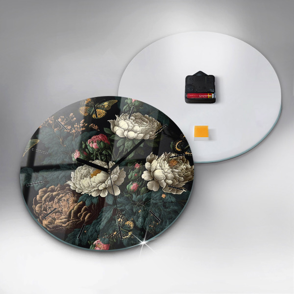 Orologio rotondo in vetro Fiori e farfalle dorate