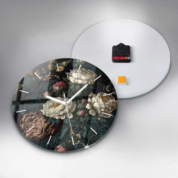 Orologio rotondo in vetro Fiori e farfalle dorate
