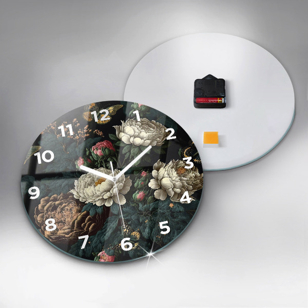 Orologio rotondo in vetro Fiori e farfalle dorate