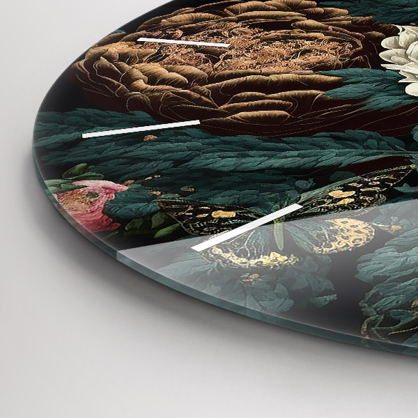 Orologio rotondo in vetro Fiori e farfalle dorate