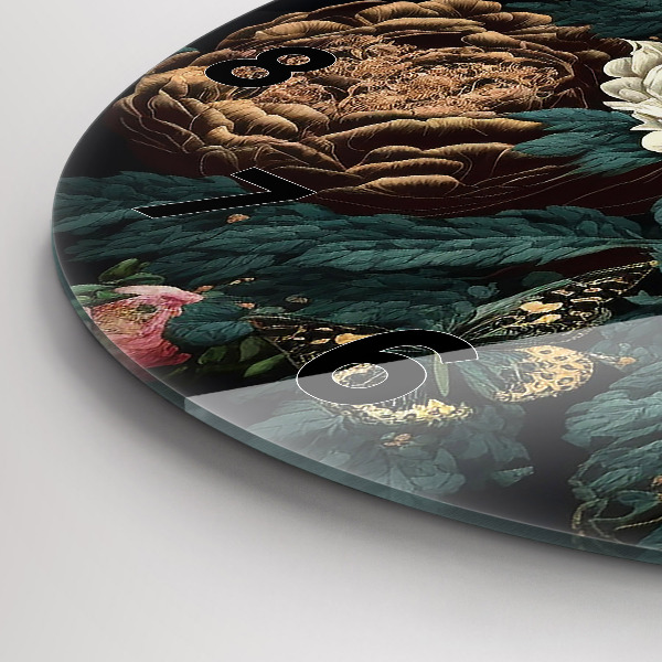 Orologio rotondo in vetro Fiori e farfalle dorate