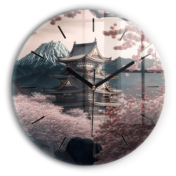 Orologio rotondo in vetro Torre e fiori in Asia