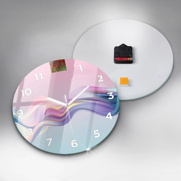 Orologio rotondo in vetro Astrazione di onde pastello