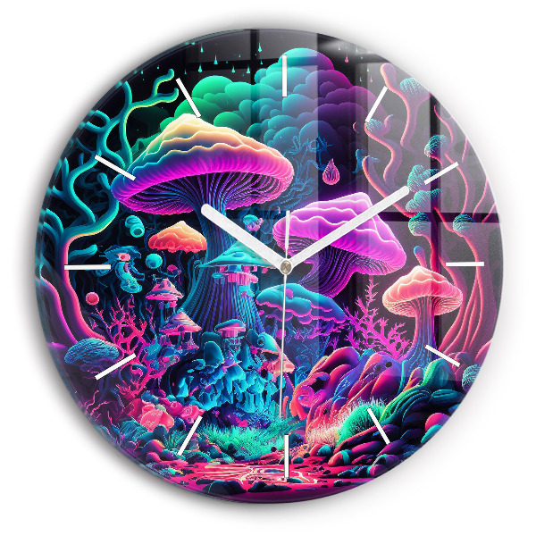 Orologio rotondo in vetro Funghi al neon
