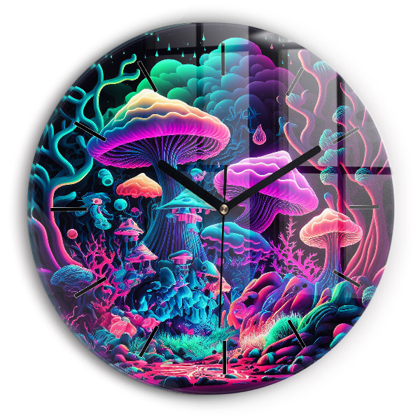 Orologio rotondo in vetro Funghi al neon