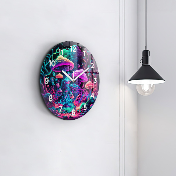 Orologio rotondo in vetro Funghi al neon