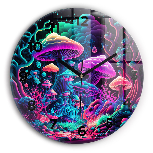 Orologio rotondo in vetro Funghi al neon