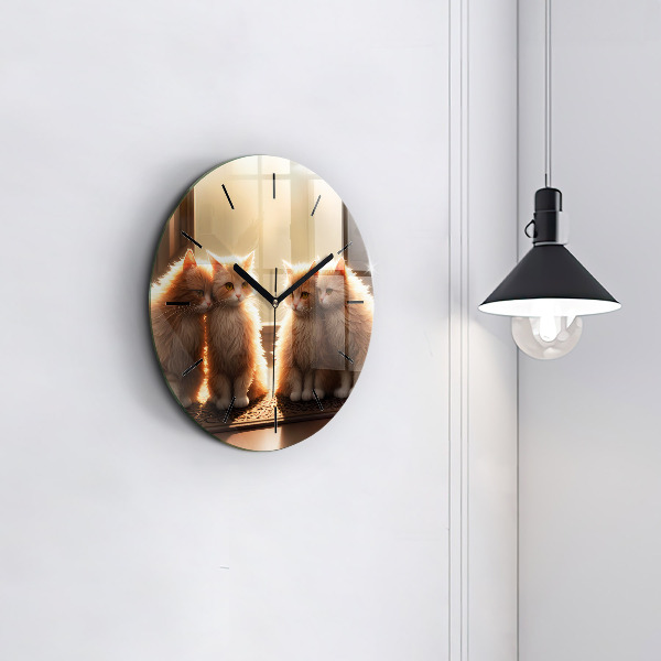 Orologio rotondo in vetro Quattro gattini al sole