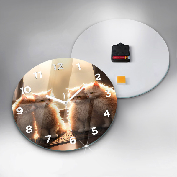 Orologio rotondo in vetro Quattro gattini al sole
