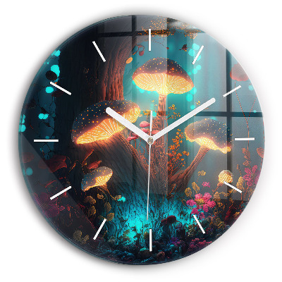 Orologio rotondo in vetro Funghi della foresta e magici