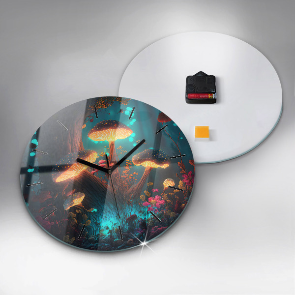 Orologio rotondo in vetro Funghi della foresta e magici