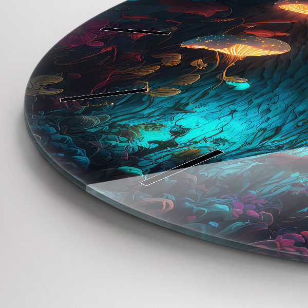 Orologio rotondo in vetro Funghi della foresta e magici