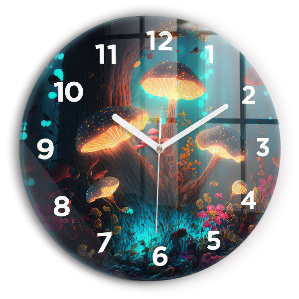 Orologio rotondo in vetro Funghi della foresta e magici
