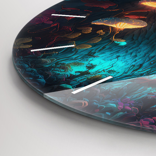 Orologio rotondo in vetro Funghi della foresta e magici