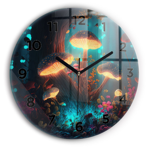 Orologio rotondo in vetro Funghi della foresta e magici